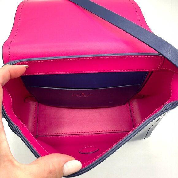 💰 EUC Kate Spade Avva Arbour Hill Smooth Leather Flap Crossbody - Blue/Pink - Picture 15 of 16